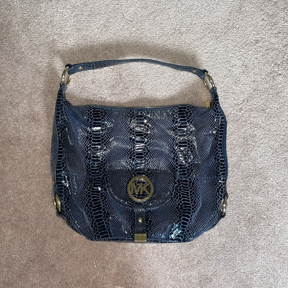 Michael Kors Blue Snakeskin Shoulder Bag